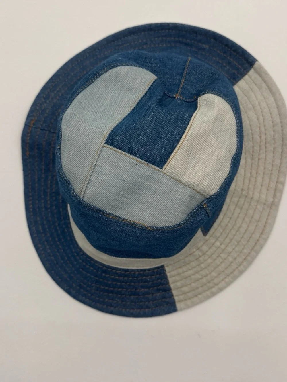 Denim Patchwork Bucket Hat - Blue and Light Blue